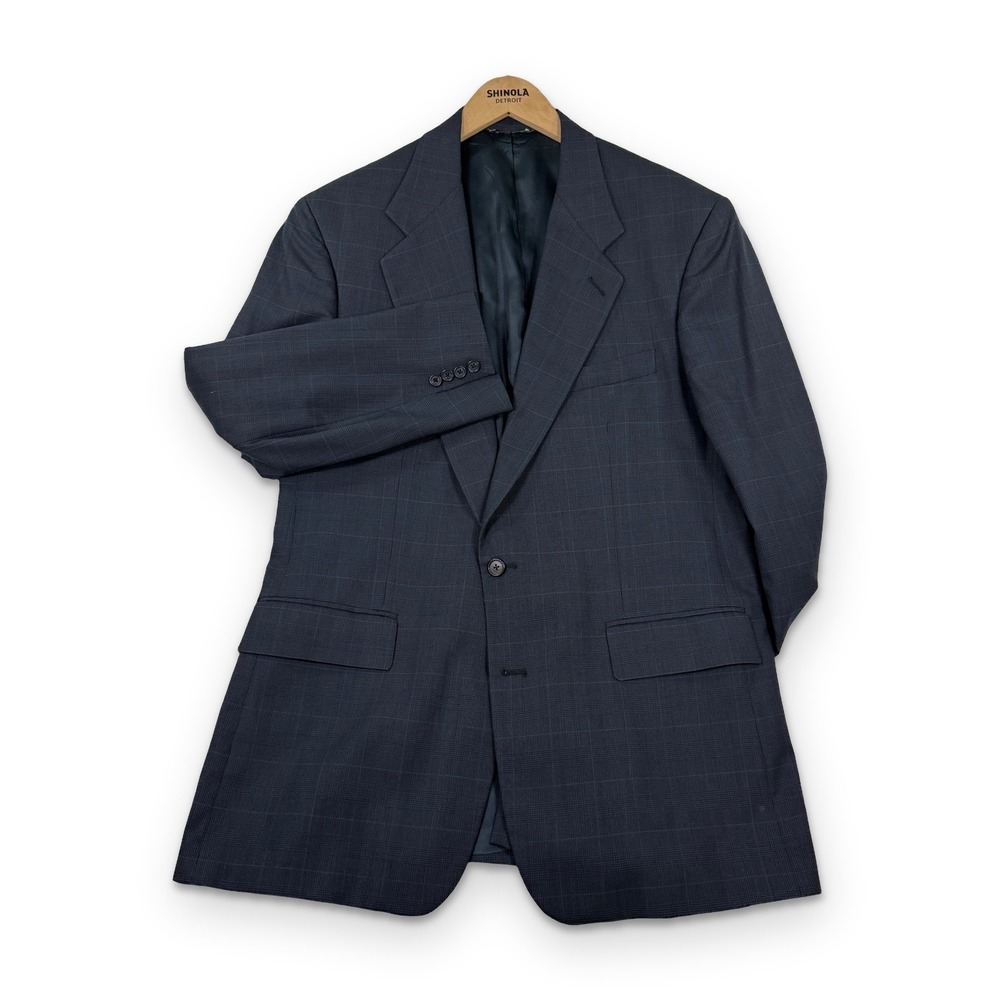 Vintage Majer Blazer 44L Navy Blue Glen Plaid USA Union Made‎ Sport Coat Mens